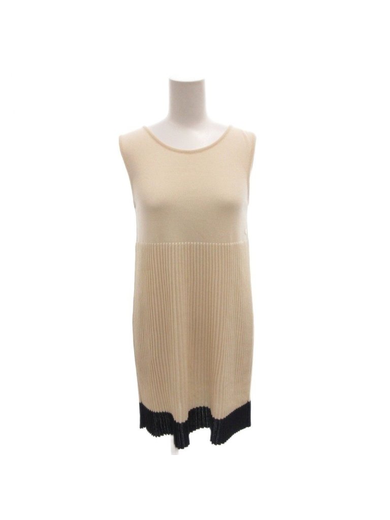 Dior Dress Knit Bicolor Silk Long 12 Beige Navy